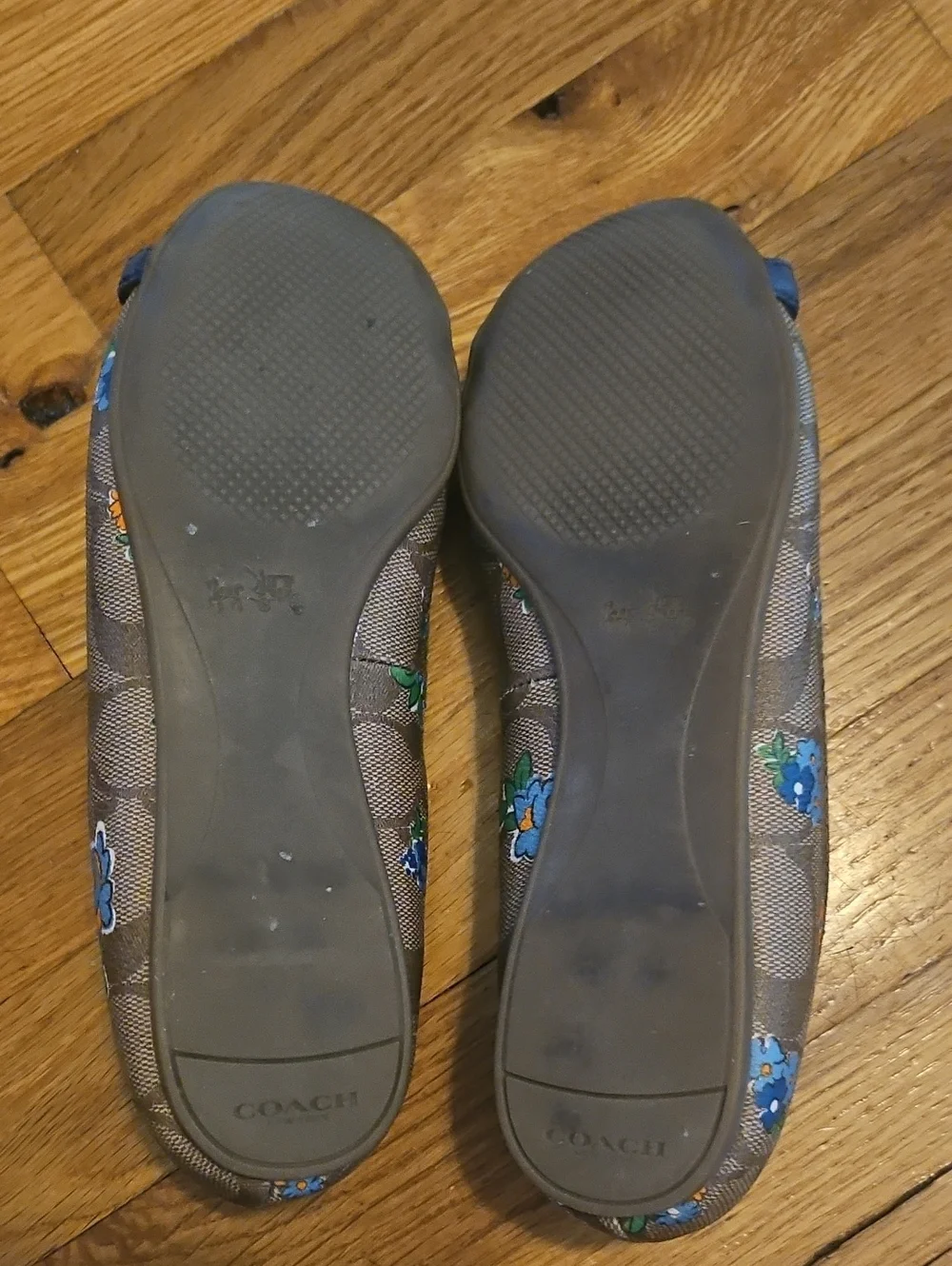 Coach Women's Navy and Brown Floral Ballet Flats 5.5